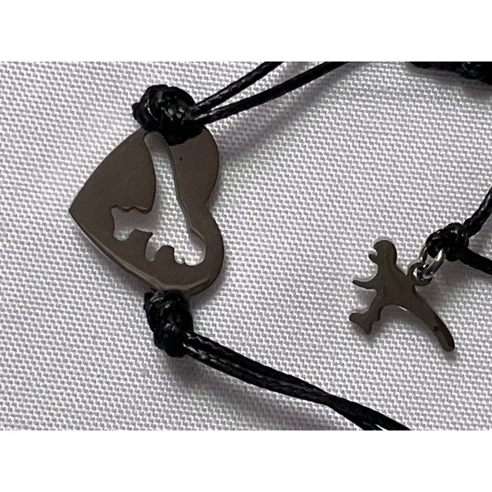 First Day of Kindergarten Mommy and Me Dinosaur Heart Bracelet Set Black Cord